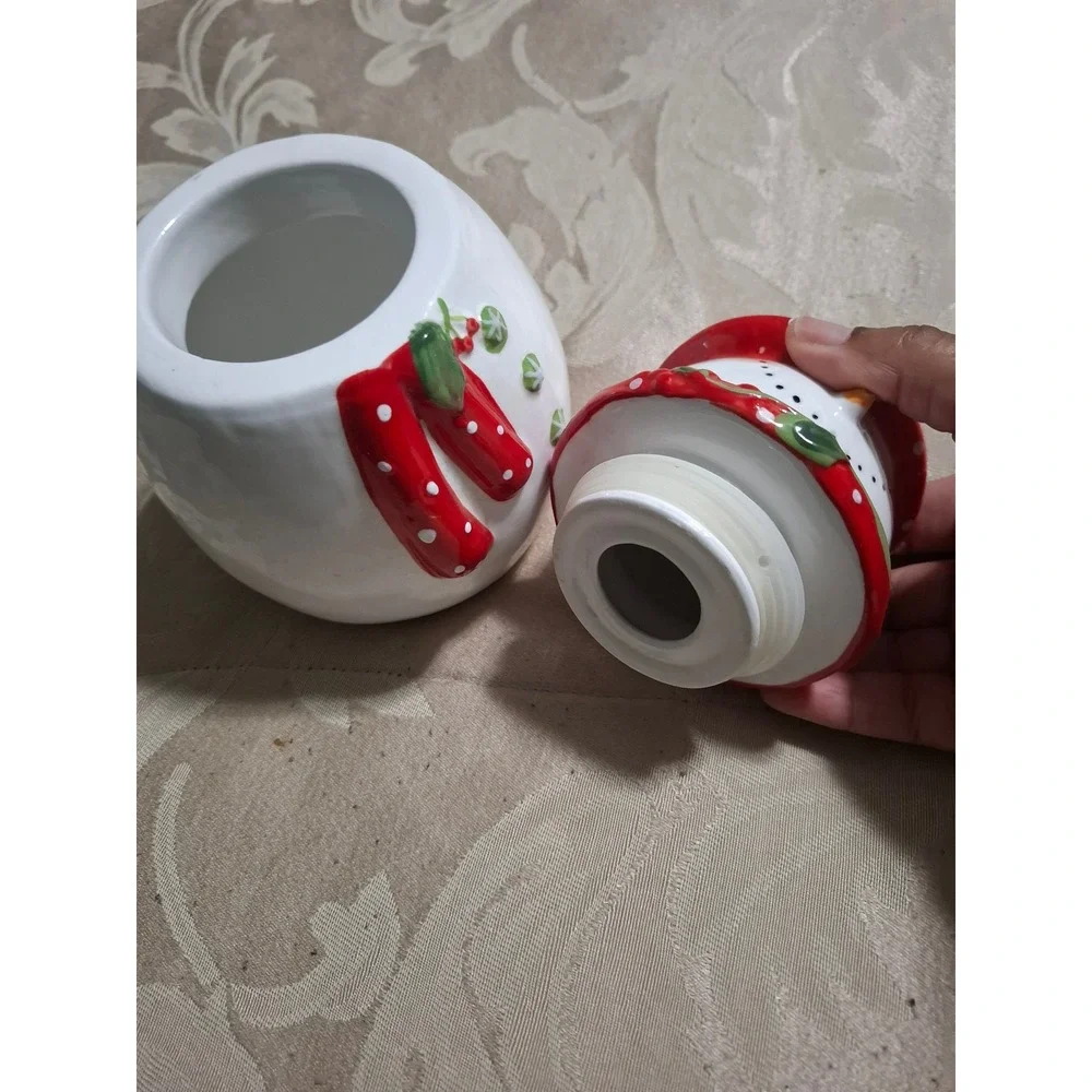 Gibson Home Snowman Cookie Jar Ceramic Holiday Christmas Decor Red Polka Dot